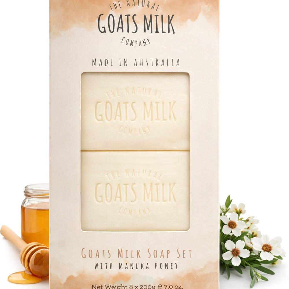 The Natural Goats Milk Company Soap Set – 8 Pack Manuka Honey Goat Milk Soap Box